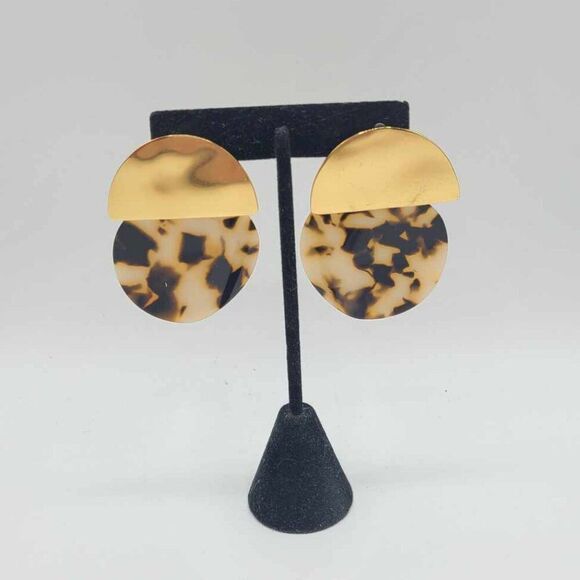 J Crew Brass and Tortoise Resin Large Disc Earrings - Picture 6 of 7